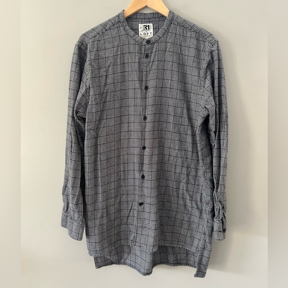 Le 31 by Simon’s Men’s Houndstooth High Collar Button Down Semi-Fit Long Sleeve - Picture 3 of 5